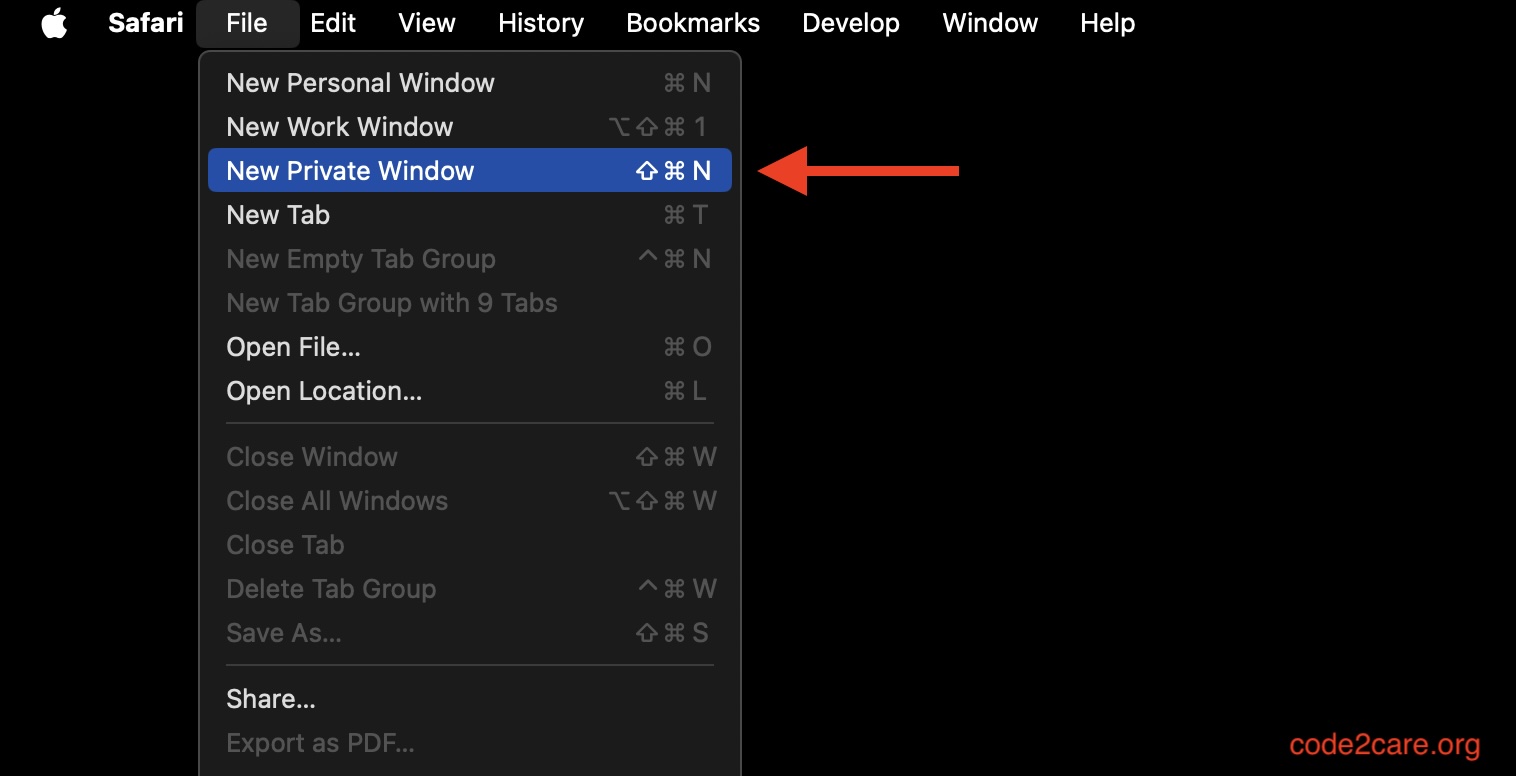 Mac Safari - New Private Window